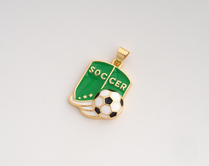 Enamel Football Pendant,Sports Pendant,18K Gold Filled Soccer Charm,DIY Jewelry Accessories,26x17x5.3mm