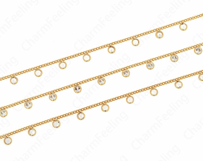 Solitaire Chain,Gold Filled Necklace, Micropavé CZ Semi-Finished Necklace, Small O-Shaped Necklace, Exquisite Bulk Necklace