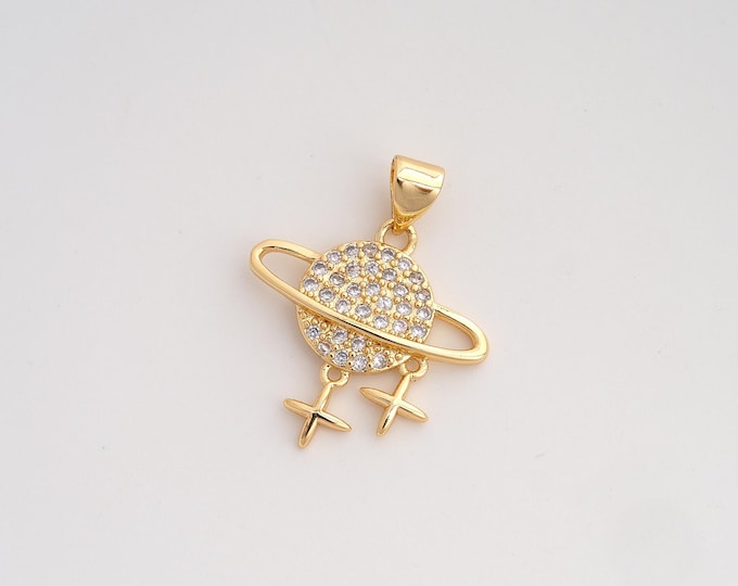 CZ Saturn Pendant,Universe Planet Pendant,18K Gold Filled Star Charm,DIY Jewelry Accessories,24.2x20x2.6mm