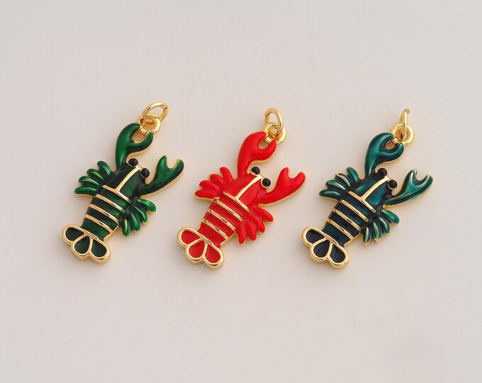 Enamel Lobster Pendant,Marine Life Pendant,18K Gold Filled Lobster Charm,DIY Jewelry Accessories,30x13.4x4.2mm