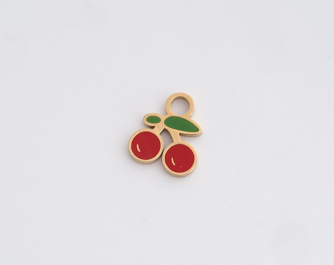 Enamel Cherry Charms,Dainty Fruit Charm, 18K Gold Filled Cherry Pendant,DIY Jewelry Accessories 11.7x10x1.5mm