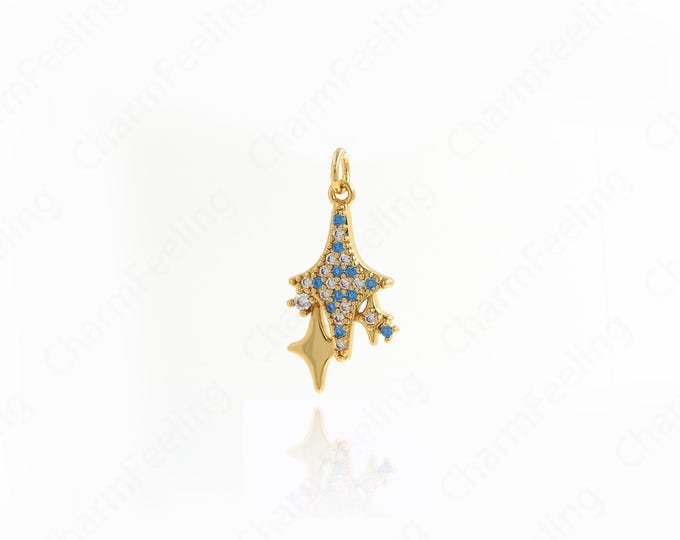 Polaris Charm,Micropavé CZ Star Charm,18K Gold Filled Star Pendant,DIY Jewelry Accessories,26x11.5x2.7mm