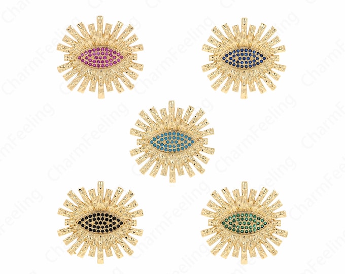 18K Gold Filled Beautiful Eye Pendant, Eye Charm, Micropavé CZ Enamel Eye Necklace, DIY Jewelry Accessories, 23x24x2mm