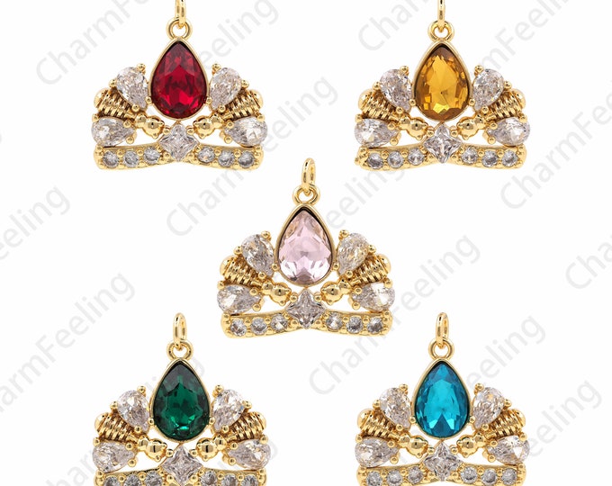 Crown Necklace, Crown Pendant, 18K Gold Filled King Crown Necklace, Micropavé CZ Crown Necklace, DIY Jewelry Accessories 24x24x5mm