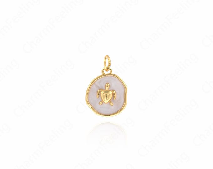 Enamel Ocean Charm, Little Tortoise Pendant,18K Gold Filled Turtle Charms,DIY Jewelry Jewelry Making 18.5x12.5x3mm