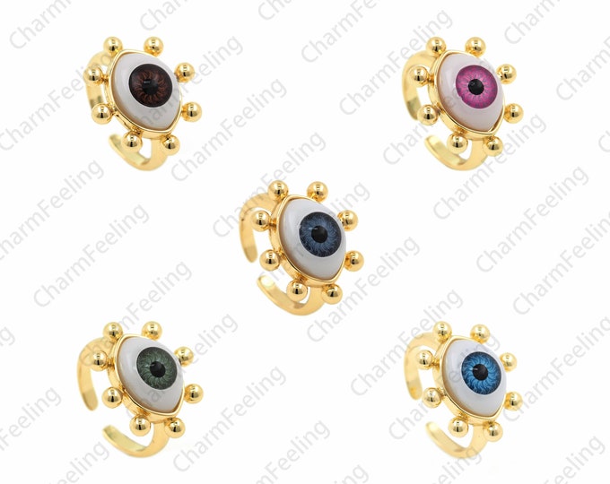 Gold Open Ring, Eye Ring, 18K Gold Filled Eye Ring,Adjustable Ring, Eye Decoration, Enamel Magic Eye Ring, Enamel Charm, Eye Charm