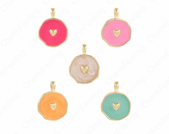 Heart-Shaped Pendant,18K Gold Filled Enamel Heart-Shaped Pendant,Heart-Shaped Necklace,Enamel Charm,DIY Jewelry Accessories, 18.5x14x2.5mm