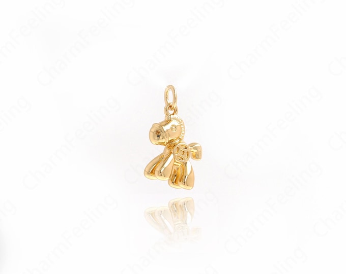 Gold Horse Necklace,18K Gold Filled Wooden Horse Charm,Toy Pendant, DIY Jewelry Supplies, 18.5x12.5x6.3mm