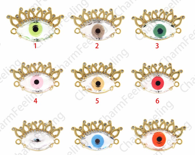 Micro-pavé CZ Eye Connector, Eye Charm, 18K Gold Filled Devil's Eye Connector, Lucky Eye Pendant, Bracelet Accessories,16.5x27x7mm