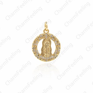Exquisite Virgin Mary Pendant, Virgin Mary Necklace, Micro-Pave Saint Guadalupe Medal, Religious Jewelry 20.8×15×2mm 1pcs