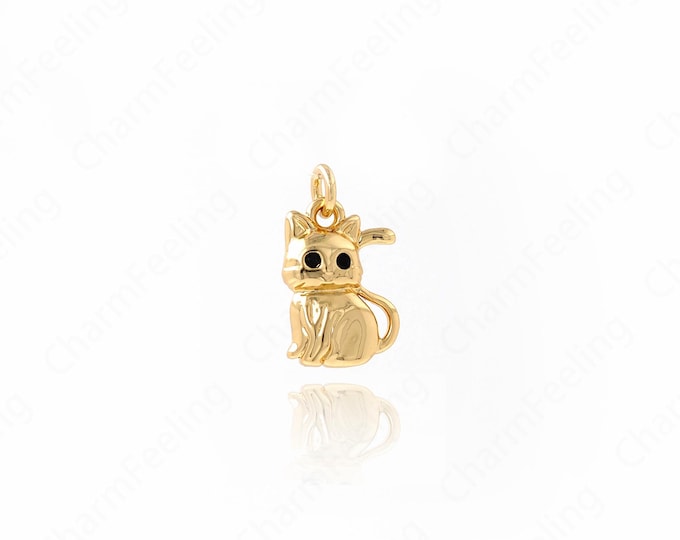 18K Gold Filled Cat Pendant, Micropavé CZ Cat Necklace, Cute Jewelry, Animal Pendant, Animal Charm, DIY Jewelry Accessories, 14.5x8.5x3.3mm