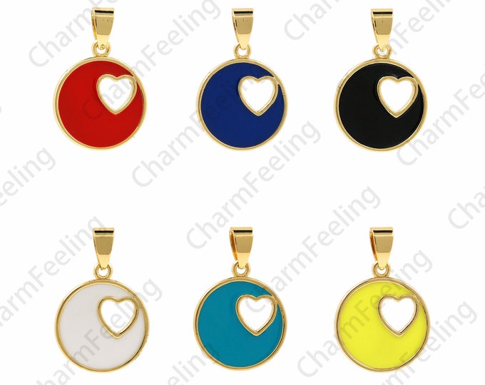 Heart charm, Enamel Heart Necklace, 18K Gold Filled Round Enamel Love Heart Pendant,DIY Jewelry Accessories 26x17x1.8mm