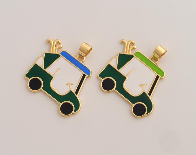 Enamel Golf Cart Pendant,Golf Pendant,18K Gold Filled Car Charm,DIY Jewelry Accessories,30x30x1.6mm