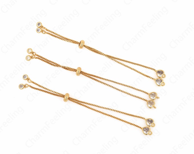 Heart Sliding Adjustable Bracelet Making Chain, half-finished bracelet, Rubber stopper beads, connector link finding Box Chain,11cm