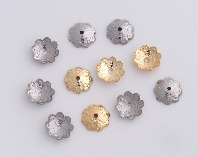 100 pcs Stainless Steel Caps,Spacer Jewelry,Bead Caps,Pearl Caps,Flower Caps,Flower Bead Caps,DIY Gold Jewelry Making,11x3mm