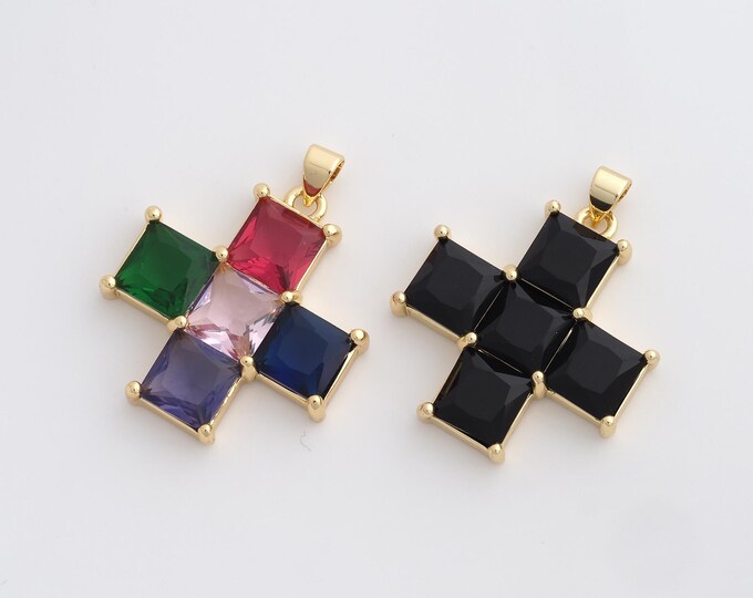 18K Filled Gold Cross Pendant, Cross Charm,Religious Jewelry, DIY Jewelry Making Accessories 32.8x26.3x5mm