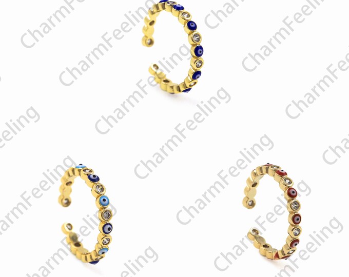 Micropavé CZ Eye Ring, 18K Gold Filled Enamel Ring, Gold Open Ring, Thin Ring, Adjustable Ring, Enamel Jewelry, Eye Charm