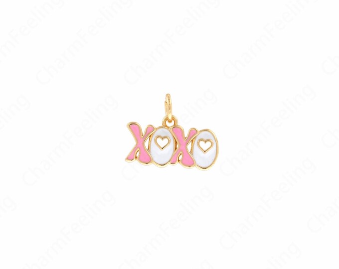 Letter XOXO Charms,Enamel Charm,18K Gold Filled XOXO Pendant DIY Jewelry Making Accessories 12.5x15.5x1.7mm