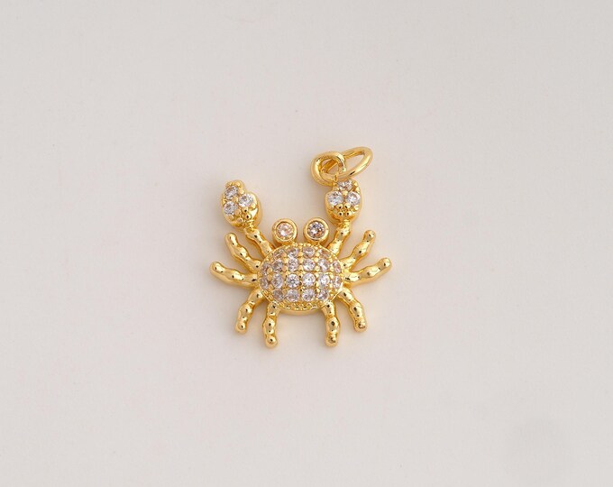 CZ Crab Pendant,Marine Life Pendant,18K Gold Filled Crab Charm,DIY Jewelry Accessories,22.8x16x3.7mm