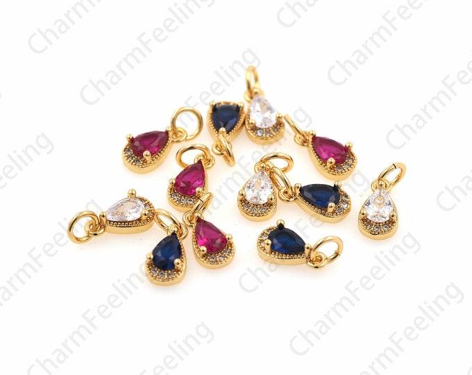 Micro-Pave Teardrop Pendant, Water Drop Pendant, Teardrop Necklace, Teardrop Charm, Delicate Ornaments 13.8x5.7x3.6mm 1pcs