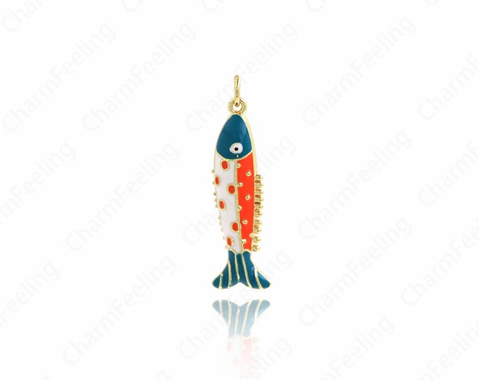 Enamel Fish Jewelry, Dainty Fish Necklace, Tropical Fish Pendant,18K Gold Filled Fish Pendant,Marine Life Jewelry, 33.5x9.4x3.8mm