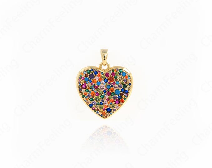 18K Gold Filled Heart Pendant, Micropavé CZ Heart Necklace, Heart Charm, Love Necklace, DIY Jewelry Accessories 34x27x3.5mm