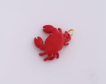 Enamel Crab Pendant,Sea Life Pendant, Ocean Charm, 18K Gold Filled Crab Necklace, DIY Jewellery Supplies, 22.5x20x6mm