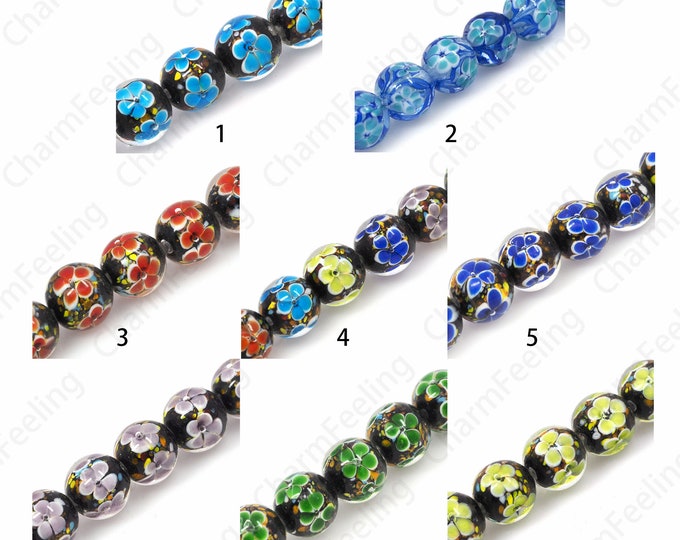 Murano Glass Beads, Glass Flower Spacer Beads, Smooth Ball Beads, Spherical Spacer Beads, Spherical Beads,DIY Jewelry Supplies, 8/10/12/14mm