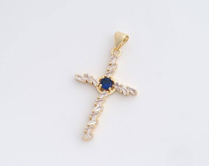 Cross Pendant,Cross Charm,18K Gold Filled Christian Charm,Micropavé CZ Cross Necklace,DIY Jewelry Accessories,37.6x21x3.8mm