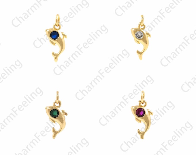 Marine Life Charm, Dolphin Pendant, 18K Gold Filled Marine Life Necklace, Micropavé CZ Dolphin Charm, DIY Jewelry Accessories, 15x6x2.5mm