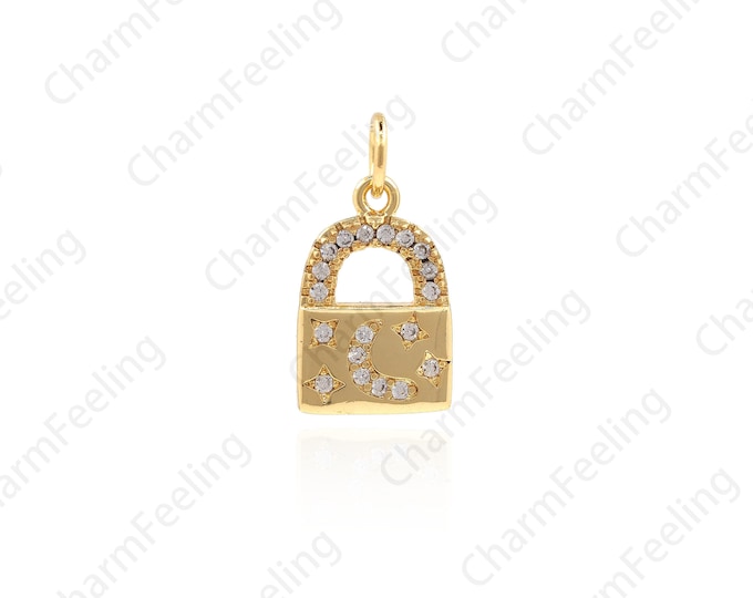 CZ Micro Pave Padlock Ornaments, Small Padlock Ornaments, Small Lock Pendants, Love Locks, DIY Jewelry Making Supplies 17.8x9.1x1.6mm 1pcs