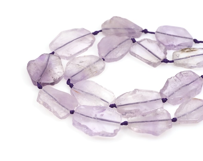 Flat Beads, Light Amethyst Flat Gem Beads, Gemstone Necklace, Natural Stone Chain, Natural Stone Necklace