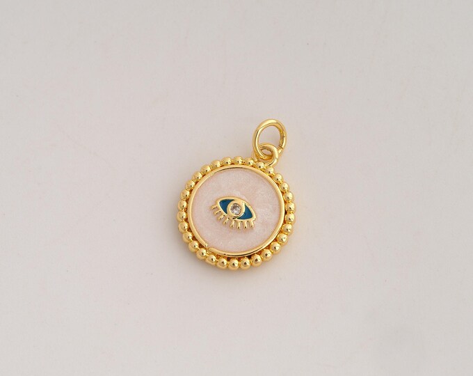 CZ Evil Eye Pendant,Enamel Devil Eye Pendant,18K Gold Filled Round Eye Charm,DIY Jewelry Accessories,20.5x14.3x3mm