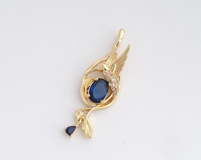 Bird Charm,Animal Pendant, 18K Gold Filled Bird Pendant, Hummingbird Necklace,Animal Charm,Micropavé Cubic Zirconia Jewelry 32.3x11x3.5mm