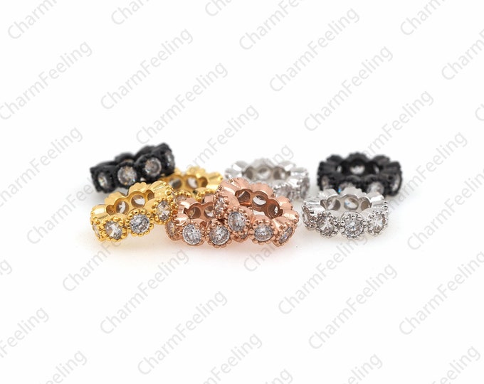 CZ Big Hole Flower round beads, CZ Micro Pave Bracelet Beads,Round Ring Beads 10.8×3.4mm Hole6.2mm  1pcs