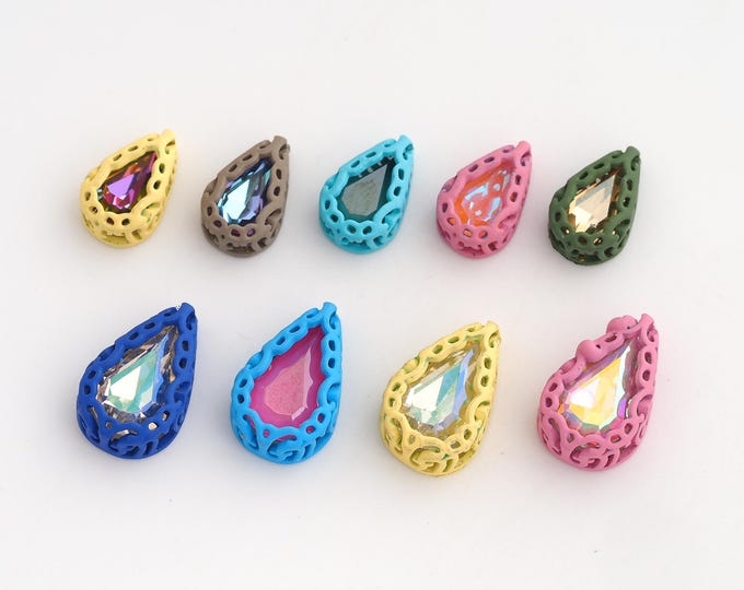 10 pcs Mixed 18K Gold Filled Gemstone Spacer Beads,Water Drop Gemstone Beads,Tear Drop Beads,DIY Jewelry Supplies,Big 8x13mm Small 6x10mm
