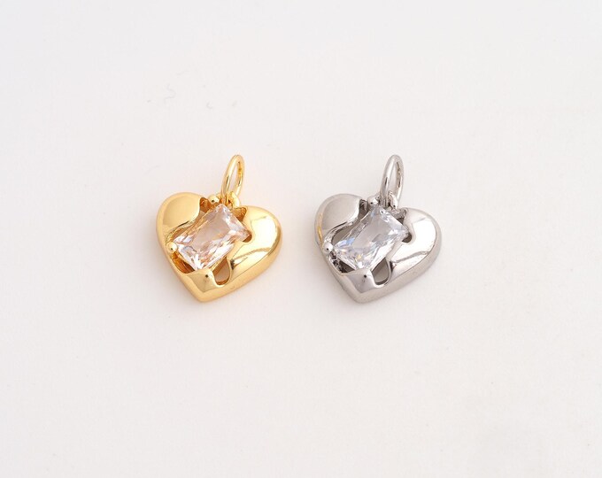 CZ Heart Pendant,Love Pendant,18K Gold Filled Heart Charm,DIY Jewelry Accessories,14x11.8x3.4mm