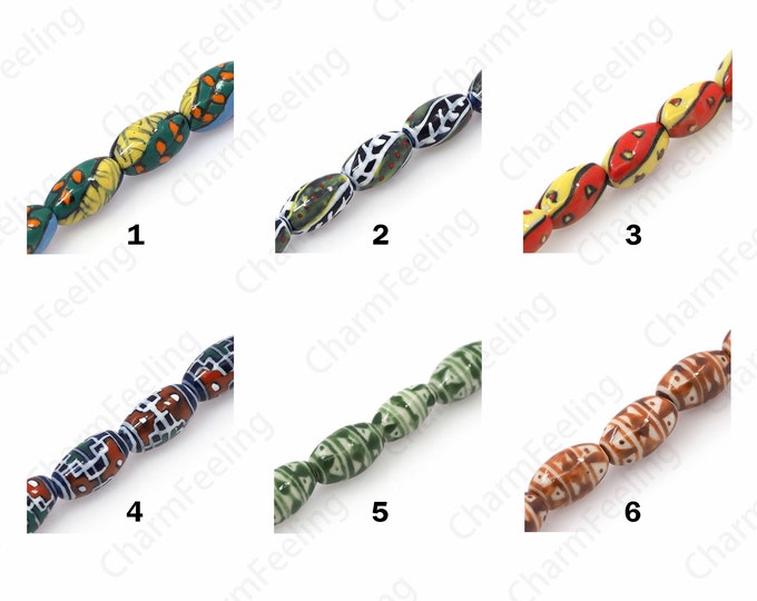Color Glaze Ceramic Rice Beads, Hand-Painted Beads, Rice Spacer Beads, Ceramic Jewelry, DIY Jewelry Supplies, 17x9.5mm