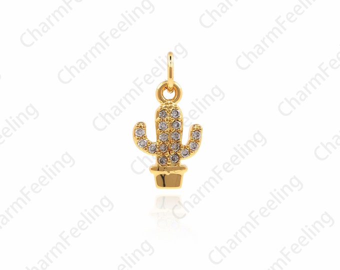 CZ Cactus Pendant, Cactus Charm, Plant Charm, Plant Pendant, Micro-Pave Cactus, DIY Jewelry Making Accessories 16.8x8.4x1.8mm 1pcs
