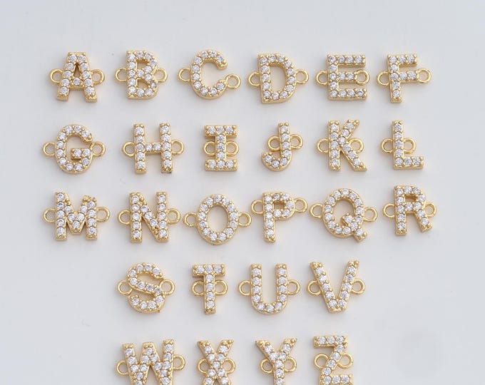 5 PCS Micro-Pave Initial Connector,Letter Connector, 18K Gold Filled Alphabet Charm, DIY Bracelet Necklace Accessories, 10.5x9.2x2.7mm