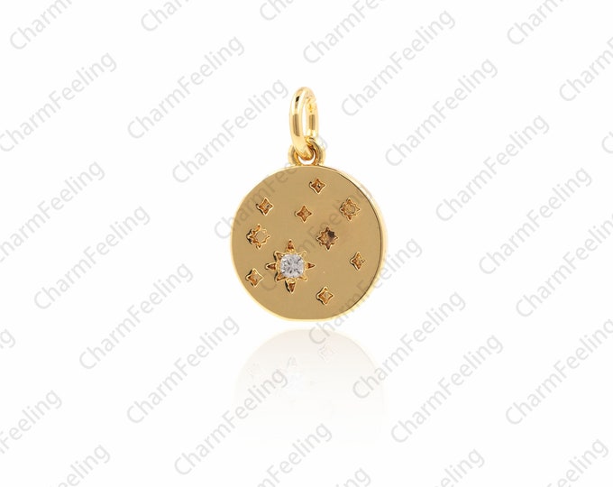 Starry sky sun pendant, disc star necklace, 18K gold star pendant, jewelry discovery 16.2x10.8x1.8mm 1pcs