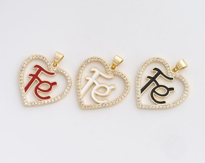 CZ Heart Pendant,Enamel Fe Pendant,18K Gold Filled Letter Charm,DIY Jewelry Accessories,28x23.6x2mm