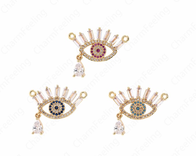 18K Gold Filled Eye Charm, Devil's Eye Pendant, Lucky Eye Necklace,Micropavé CZ Eye Necklace, DIY Jewelry Supplies,25x19x3.5mm