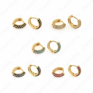 Micropavé CZ Imitation Diamond Earrings, 18K Gold Filled Simple Earrings, Round Pendants, Hollow Earrings, DIY Accessories 15x14x4mm