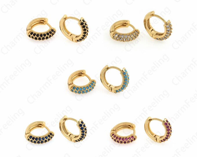 Micropavé CZ Imitation Diamond Earrings, 18K Gold Filled Simple Earrings, Round Pendants, Hollow Earrings, DIY Accessories 15x14x4mm