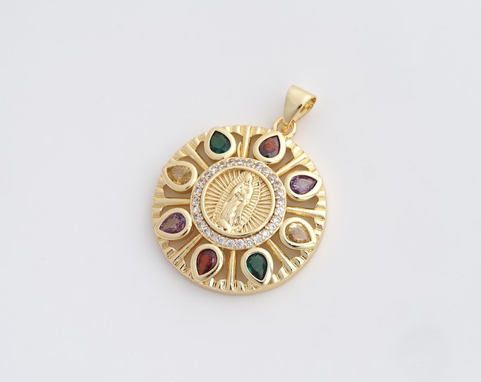 1pcs Virgin Mary Charm Lady Guadalupe Cubic Zirconia Charm, Virgin Mary Pendant, Religious Jewelry,32.6x24.6x4.8mm