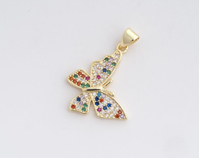 Animal Charm,MicroPave CZ Butterfly Necklace, Butterfly Charm, Butterfly Pendant, DIY Jewelry Making Accessories 28x20x2.2mm