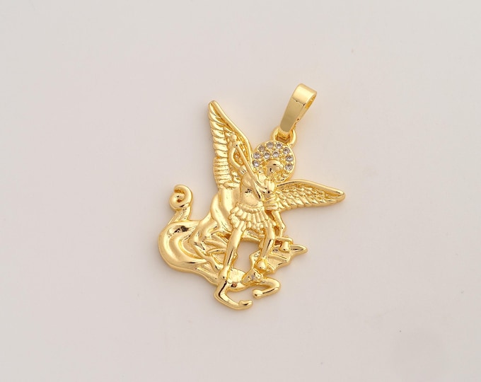 CZ San Miguel Pendant,San Miguel Pendant,18K Gold Filled San Miguel Charm,DIY Jewelry Accessories,33.5x23.5x2.8mm