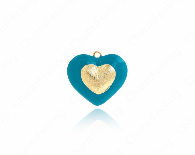 Heart Pendant, Pentagram Charm, Enamel Love Charm, 18K Gold Filled Dainty Necklace, Gift For Her, DIY Jewelry Supplies, 33x35.5x16mm