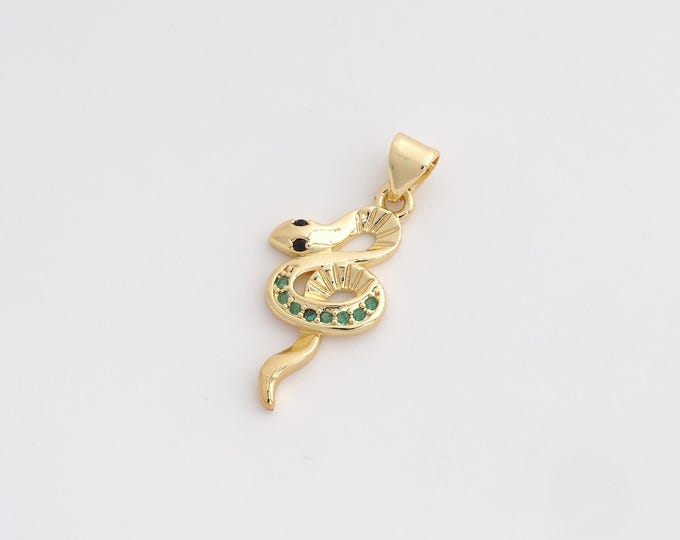 CZ Snake Pendant,Animal Pendant,18K Gold Filled Snake Charm,DIY Jewelry Accessories,28x12.7x2.6mm